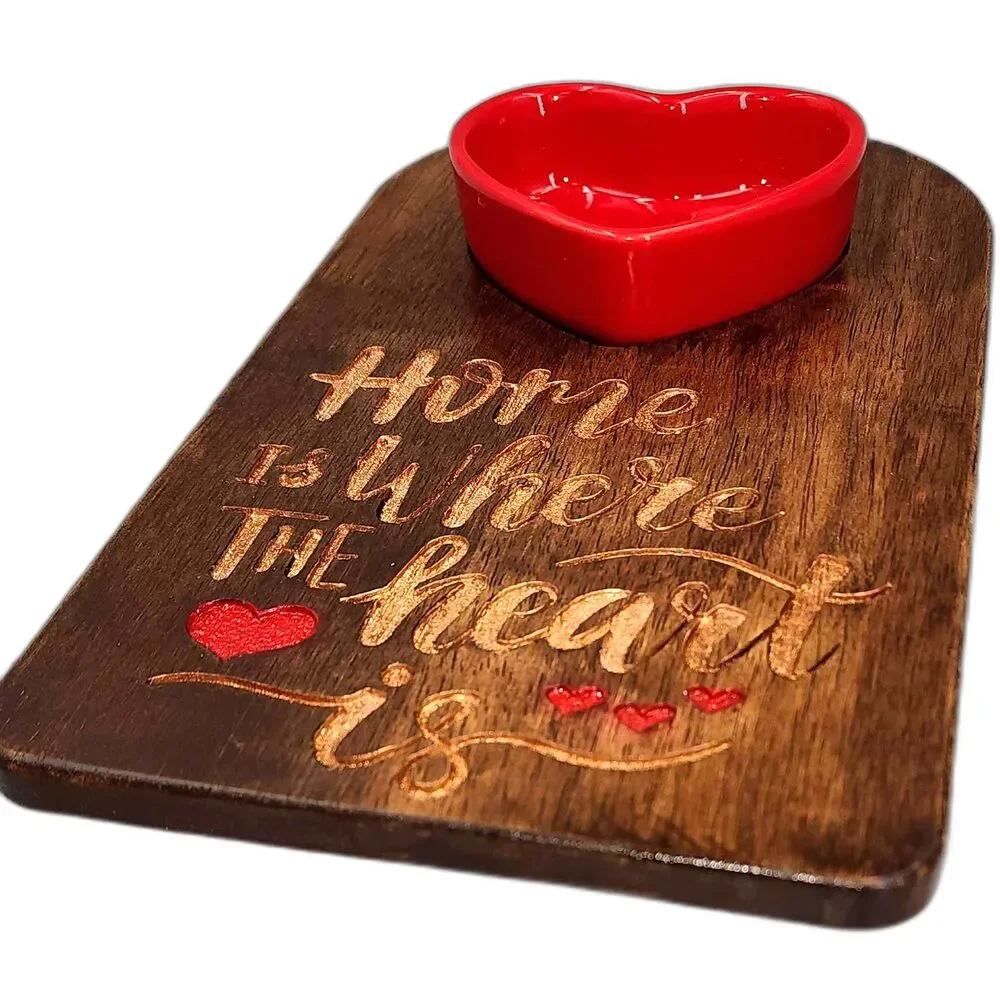 Engraved‎ Home is where the heart is Serving Tray and dish with red heart gift
